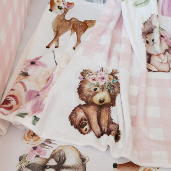 Floral Woodlands Faux Patchwork Cuddle Blanket - Floral Woodlands, gender_girl, Personalized_No