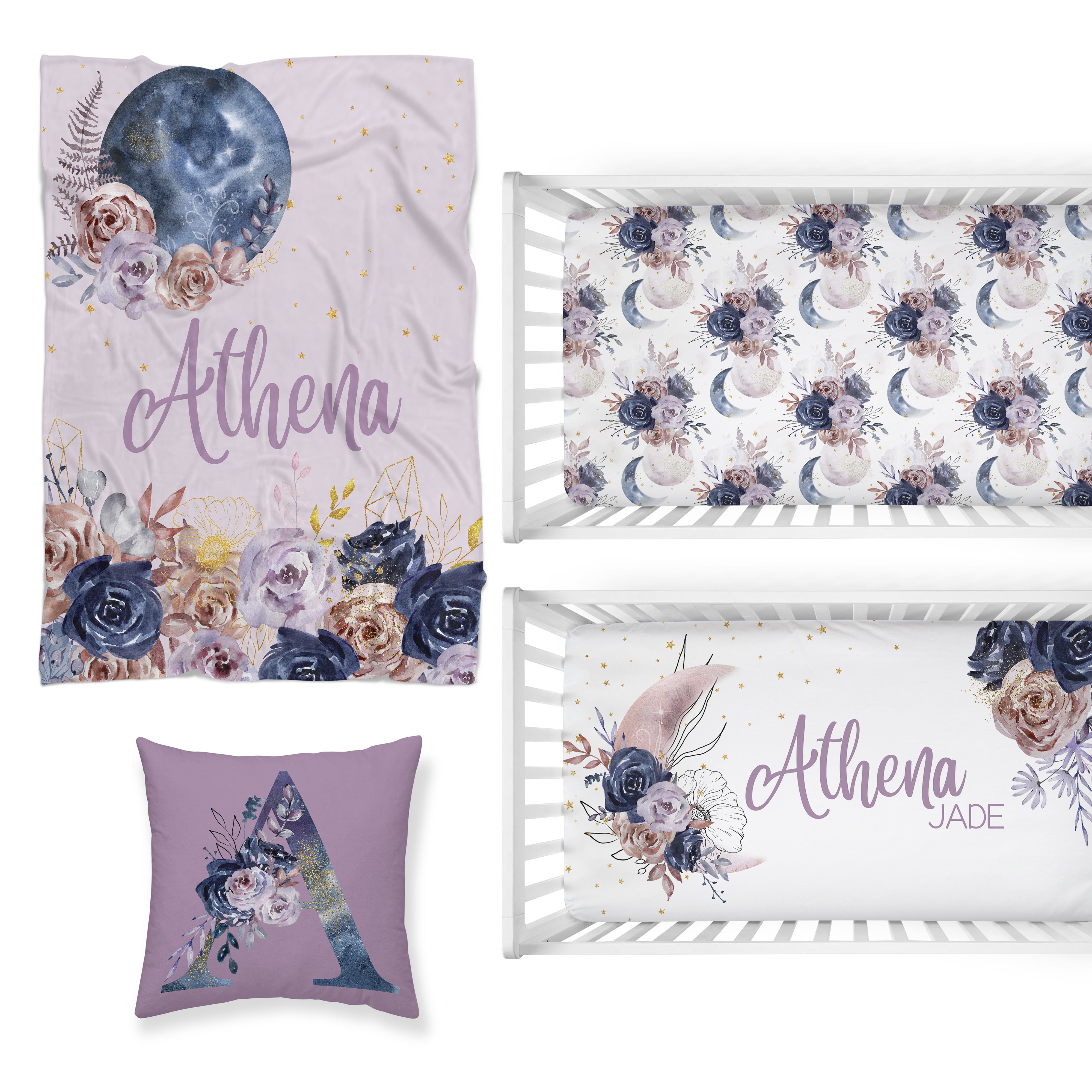 Floral Moon Nursery Starter Crib Bedding Set