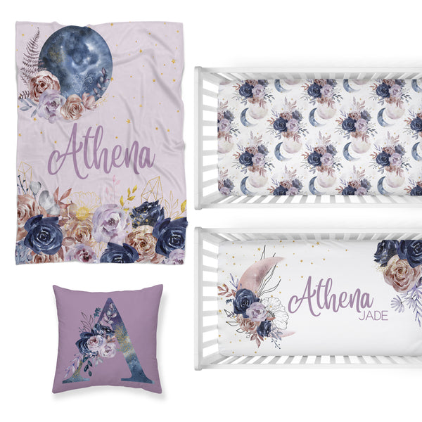 Floral Moon Nursery Starter Crib Bedding Set
