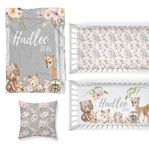 Floral Woodlands Nursery Starter Crib Bedding Set