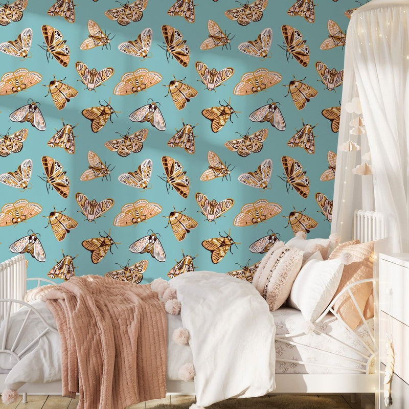 Golden Butterflies Peel & Stick Wallpaper - gender_girl, Theme_Boho, Theme_Butterfly