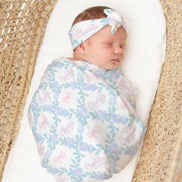 Granny Chic Personalized Swaddle Blanket Set - gender_girl, Granny Chic, text