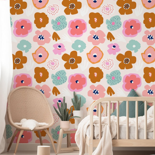 Happy Flowers Peel & Stick Wallpaper - gender_girl, Theme_Boho, Theme_Floral