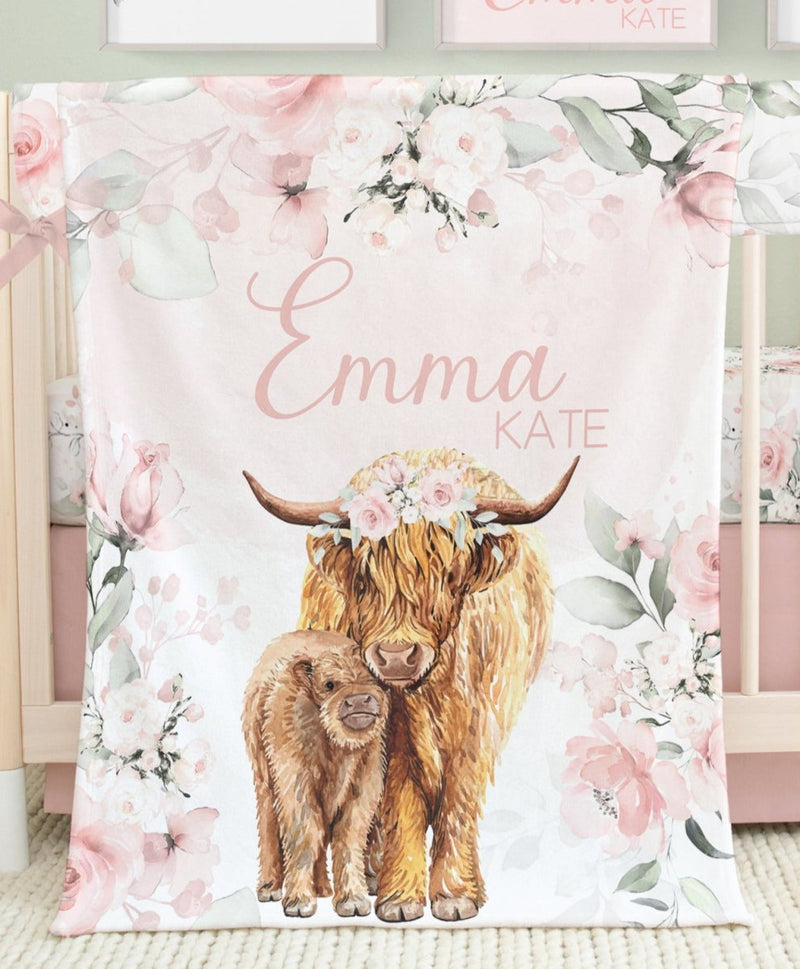 Highland Cow Floral Nursery Starter Set - gender_girl, Highland Cow Floral, text