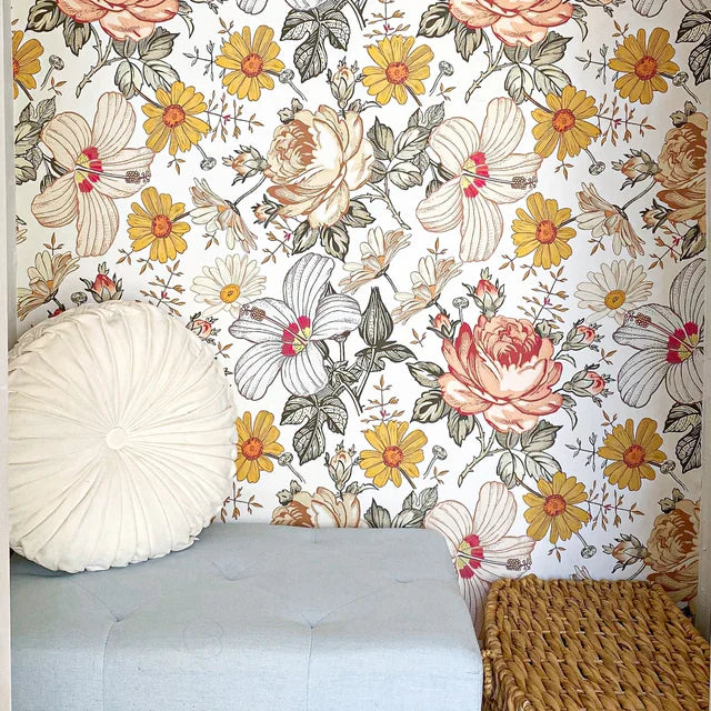 Vintage Earthy Floral Peel & Stick Wallpaper - gender_girl, Theme_Floral, Vintage Earthy Floral