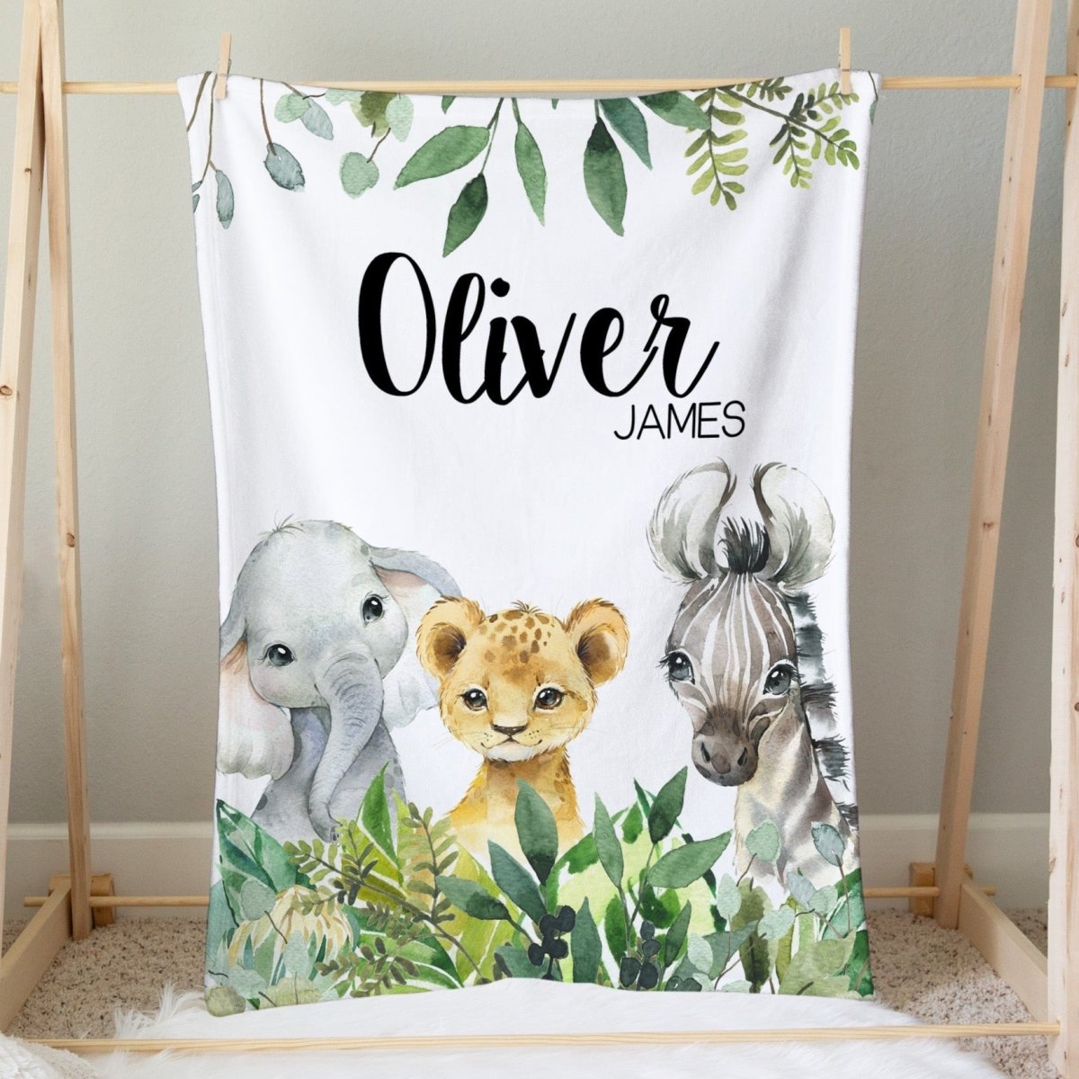 Leafy Jungle Personalized Minky Blanket - gender_boy, Leafy Jungle, Personalized_Yes