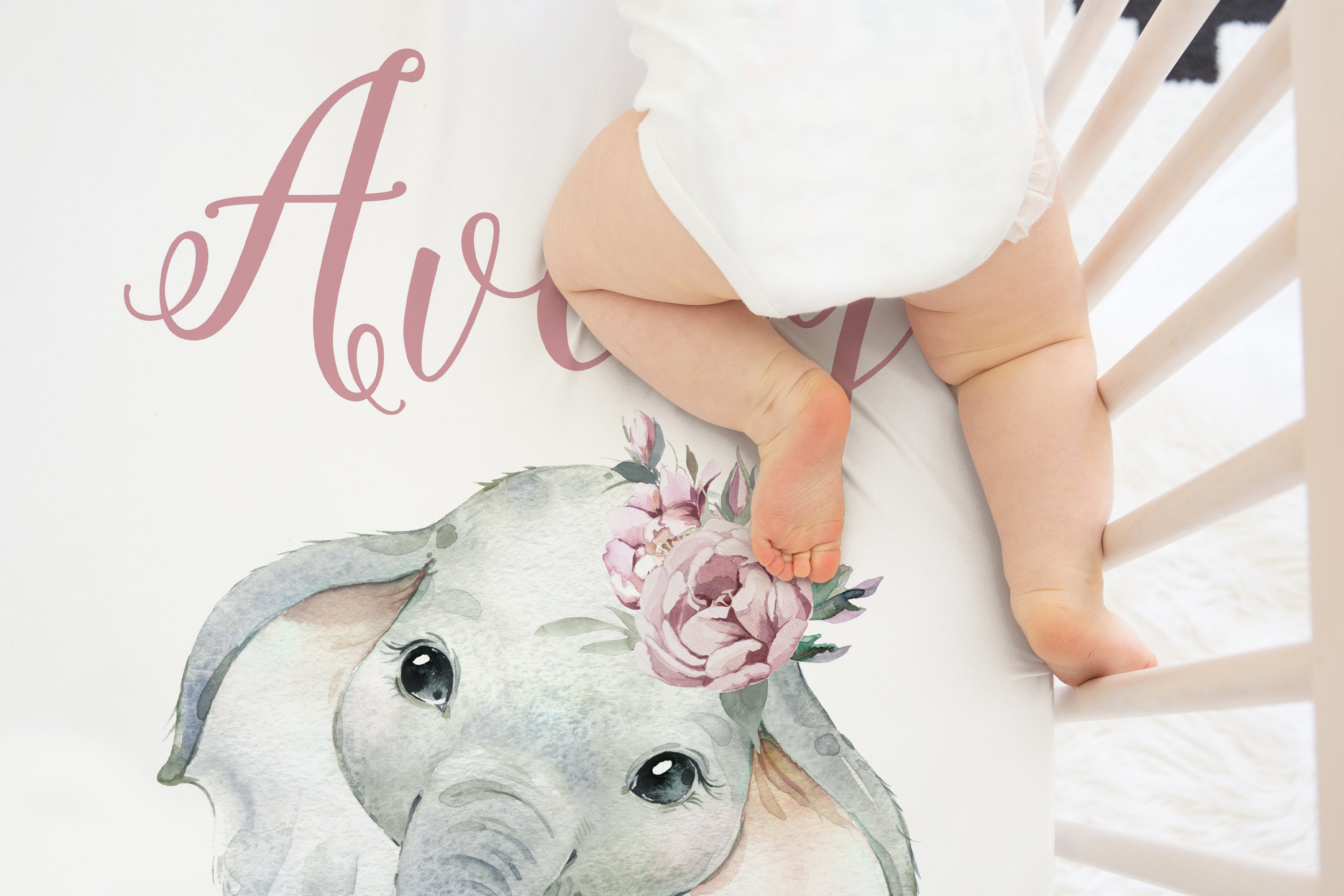 Floral Elephant Nursery Starter Crib Bedding Set