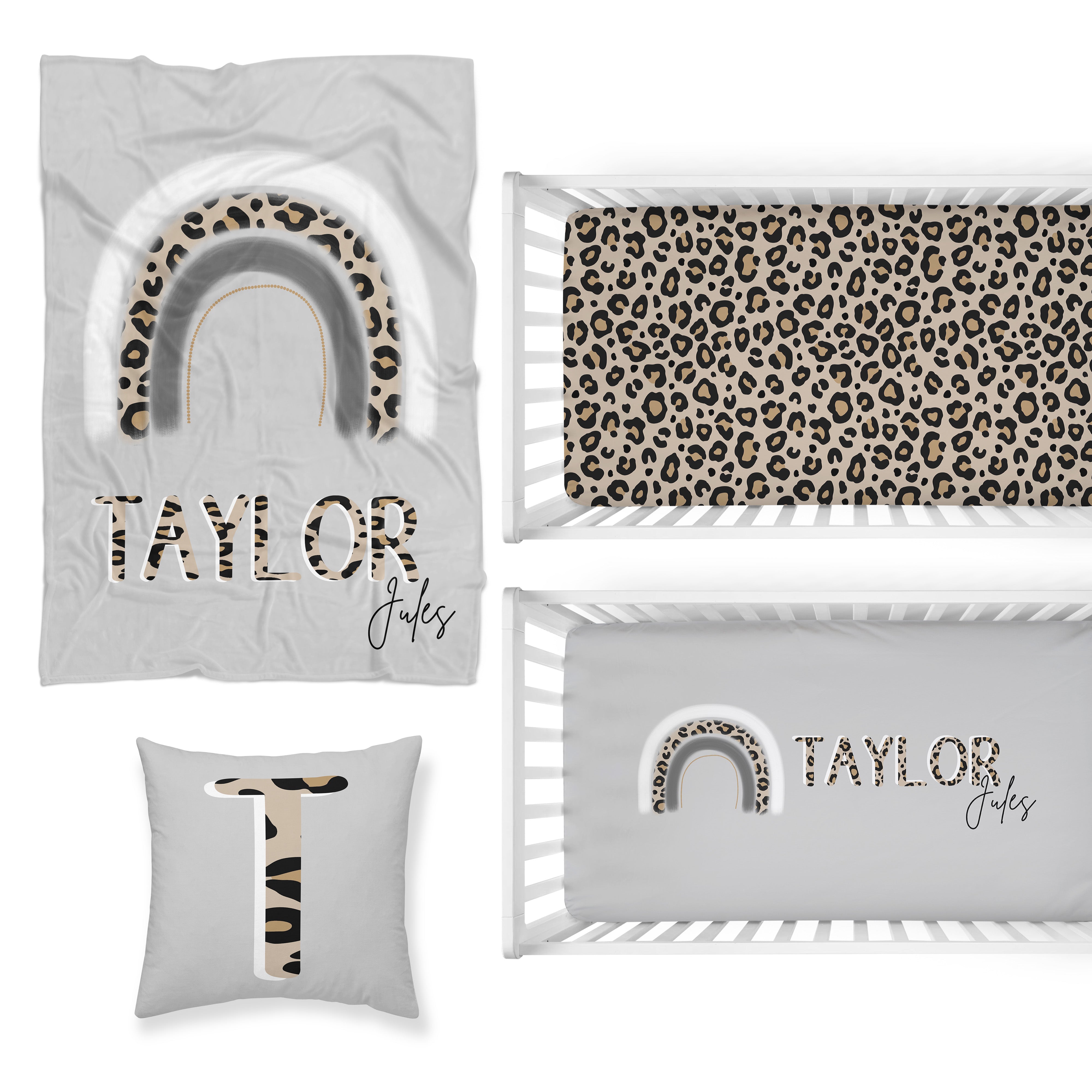 Leopard Rainbow Nursery Starter Crib Bedding Set