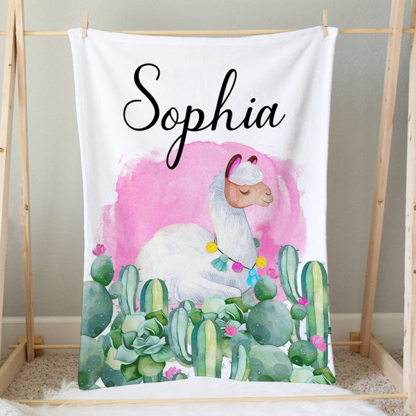 Llama Love Personalized Minky Blanket - gender_girl, Llama Love, Personalized_Yes