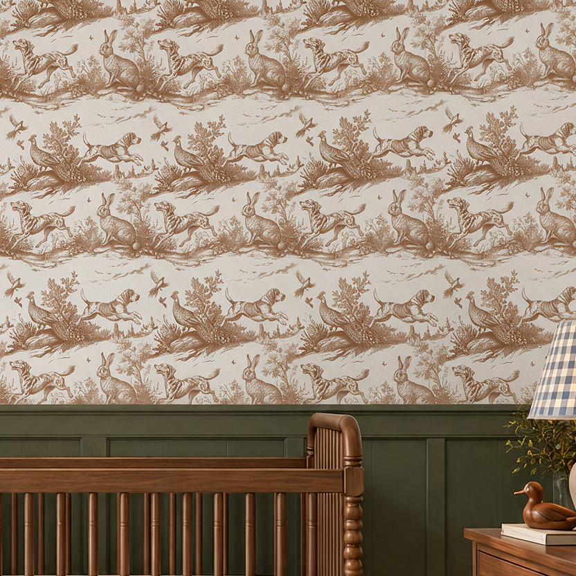 Peel & Stick Wallpaper | Hunting Toile Tobacco