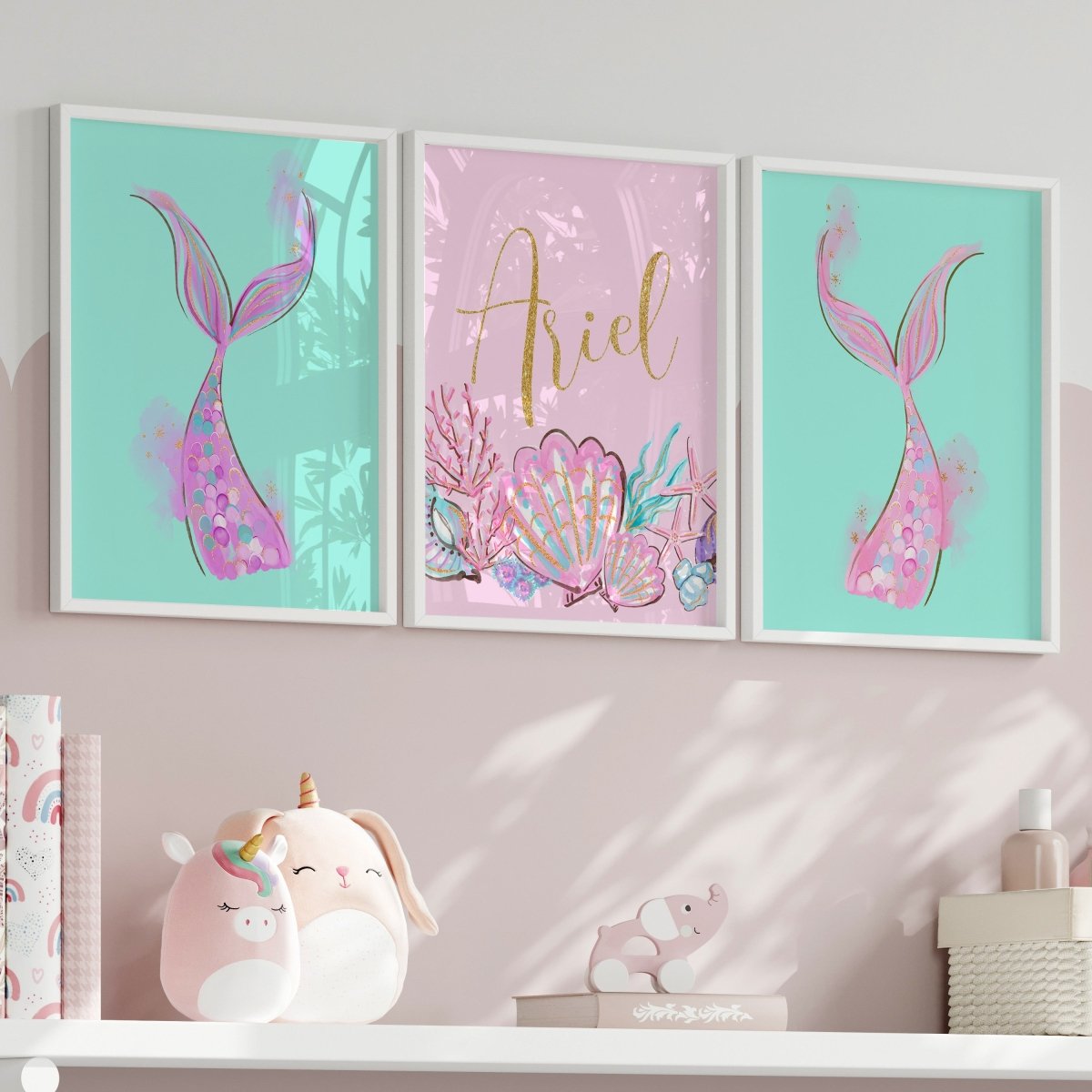 Mermaid Seashells Personalized Nursery Art - gender_girl, Mermaid Seashells, text