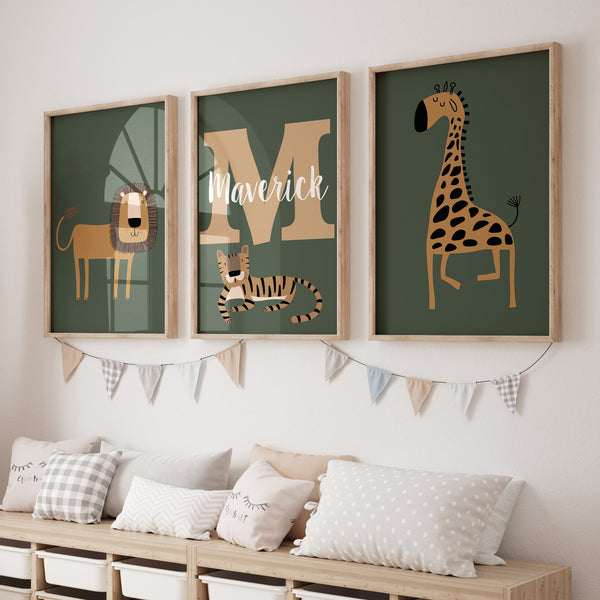 Mod Safari Personalized Nursery Art - gender_boy, Mod Safari, text