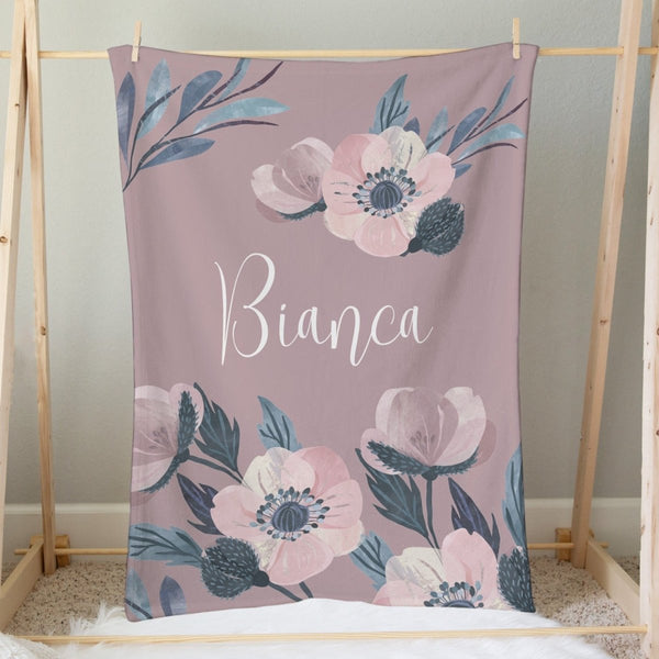 Moody Floral Personalized Minky Blanket - gender_girl, Moody Floral, Personalized_Yes
