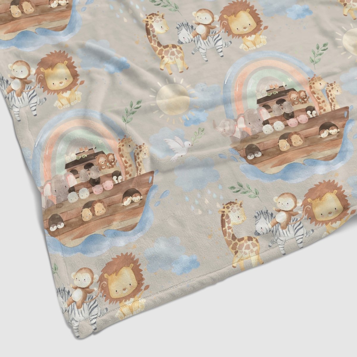 Noah's Ark Brown Personalized Baby Blanket - gender_boy, Noah's Ark, Personalized_Yes