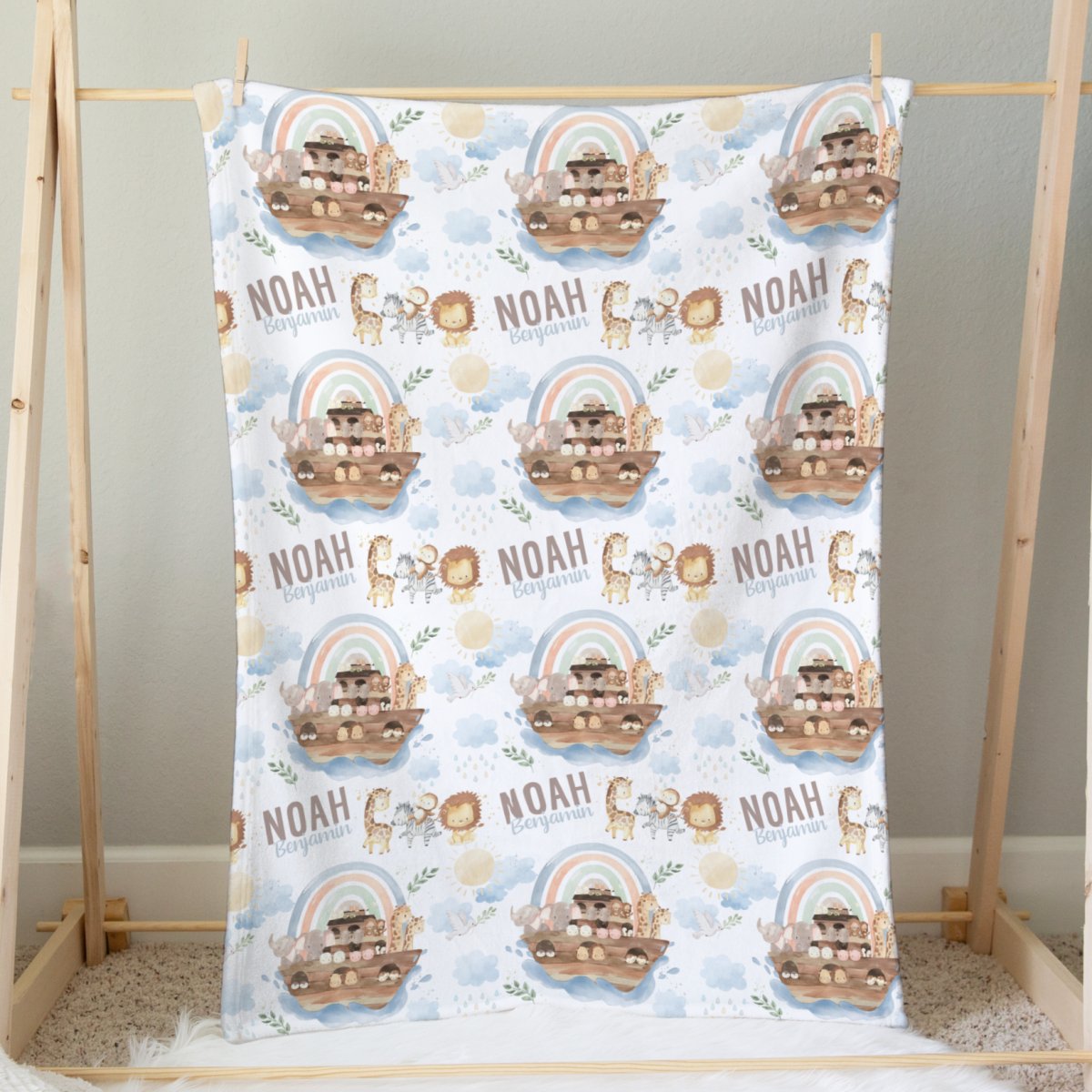 Noah's Ark Personalized Baby Blanket - gender_boy, Noah's Ark, Personalized_Yes