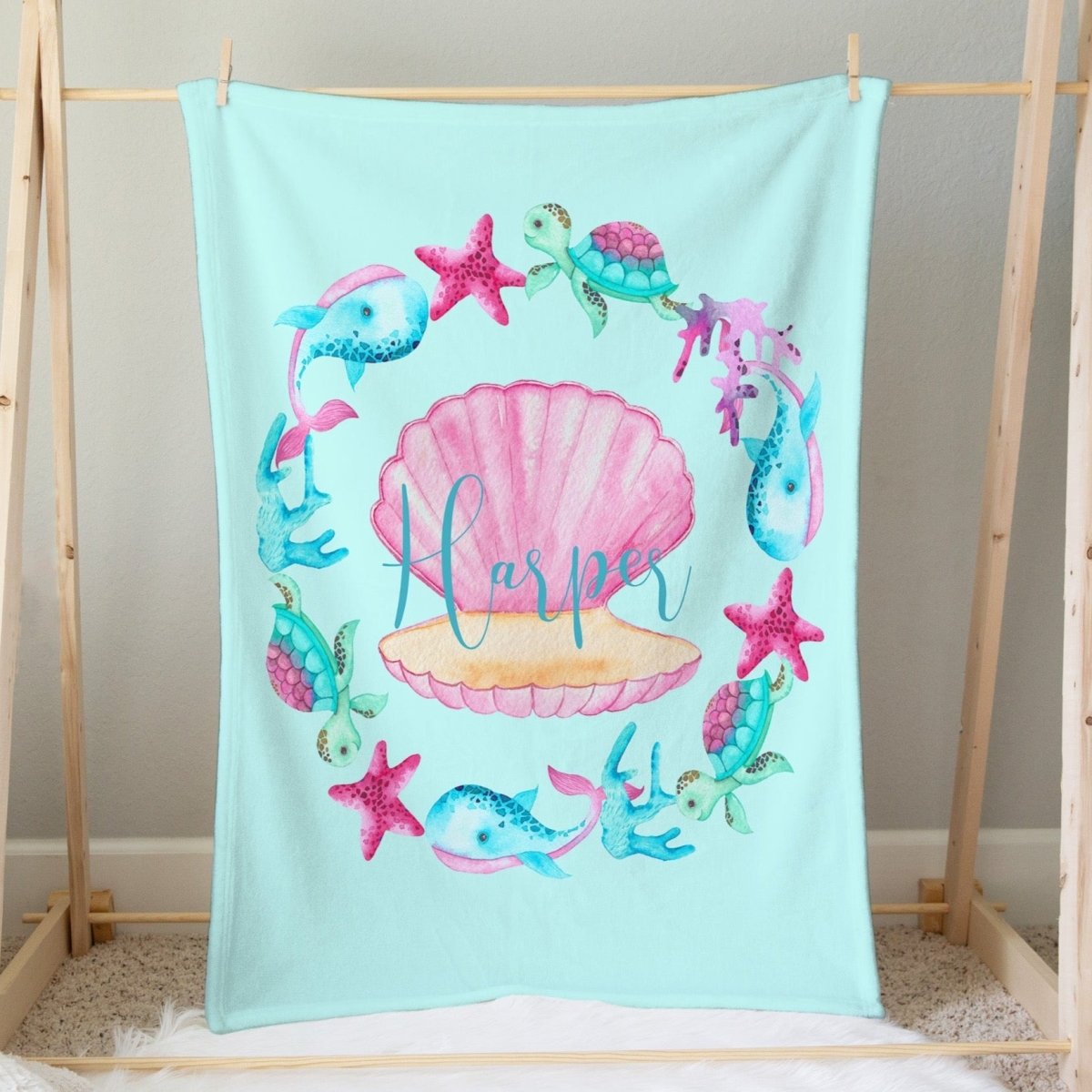 Ocean Girl Personalized Minky Blanket - gender_girl, Ocean Girl, Personalized_Yes