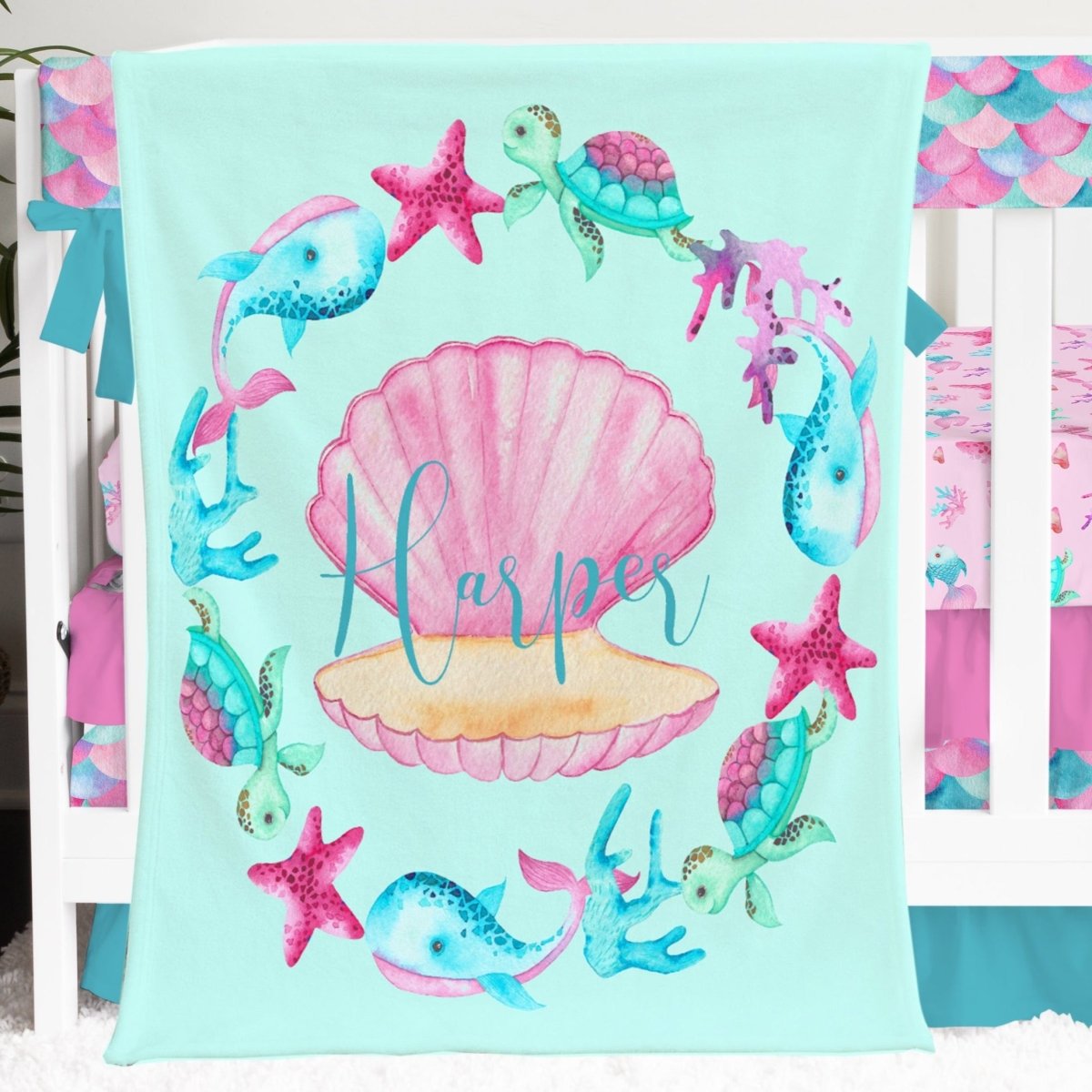 Ocean Girl Personalized Minky Blanket - gender_girl, Ocean Girl, Personalized_Yes