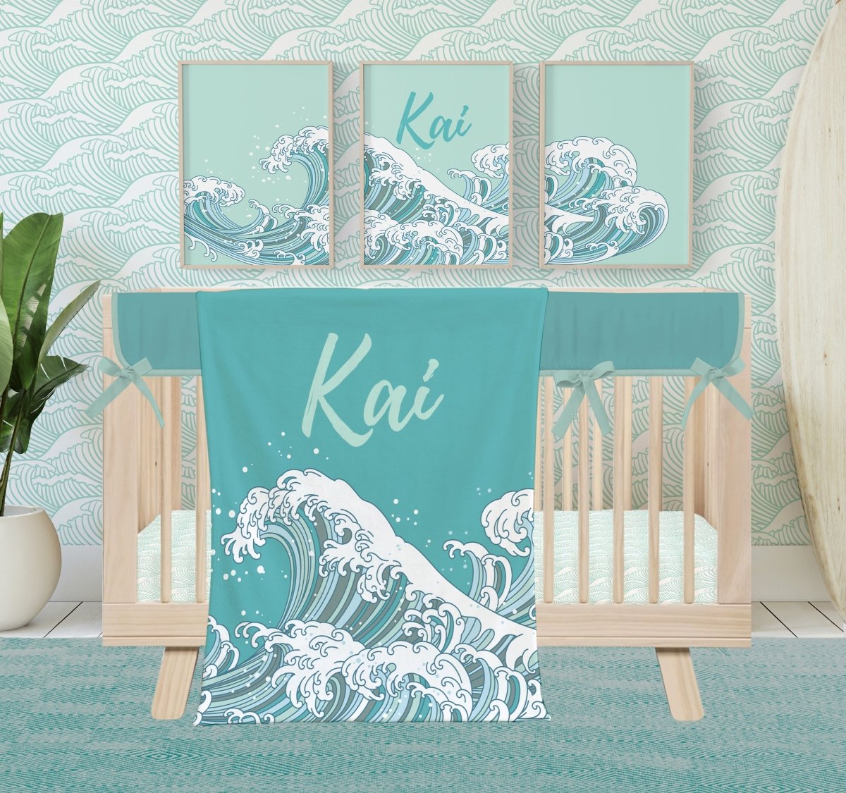 Ocean Waves Personalized Minky Blanket - gender_boy, gender_neutral, Ocean Waves