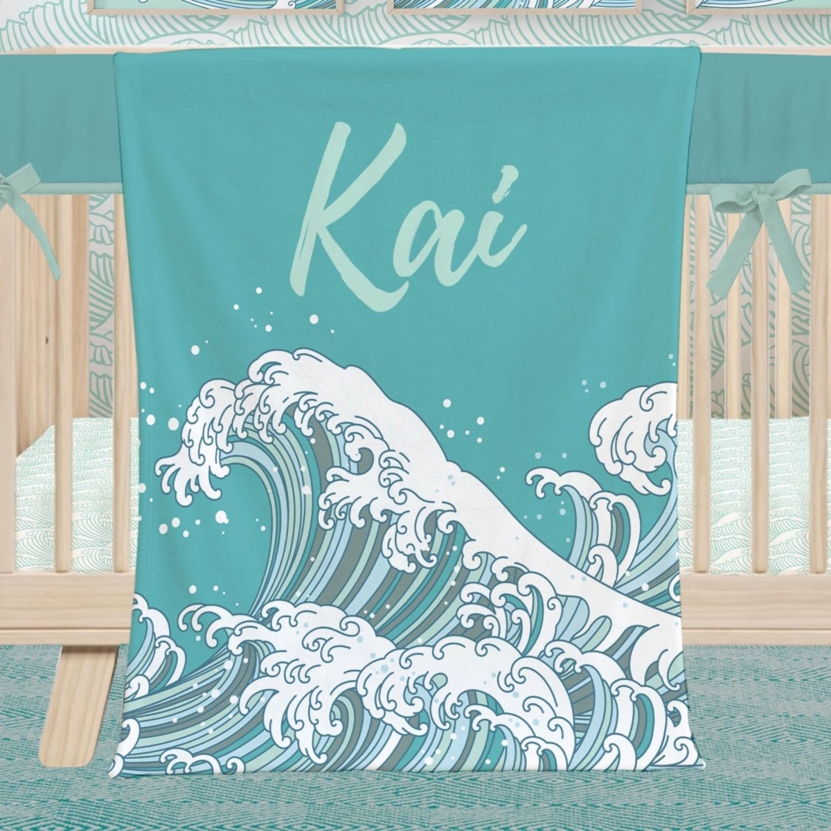 Ocean Waves Personalized Minky Blanket - gender_boy, gender_neutral, Ocean Waves