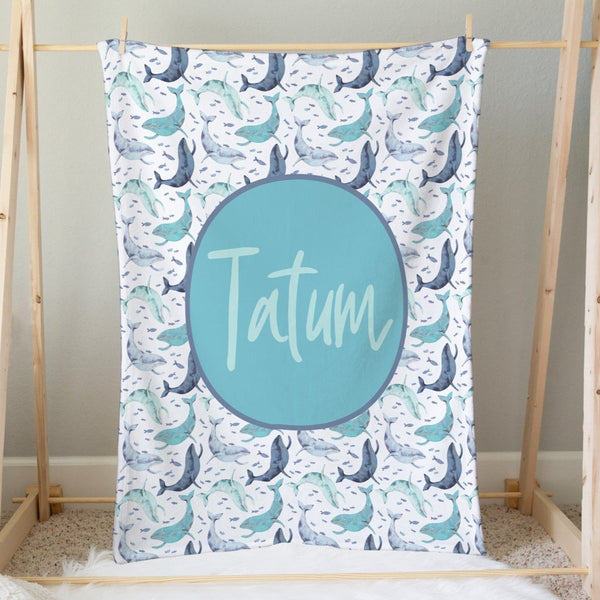 Oh Whale! Personalized Minky Blanket - gender_boy, gender_neutral, Oh Whale!