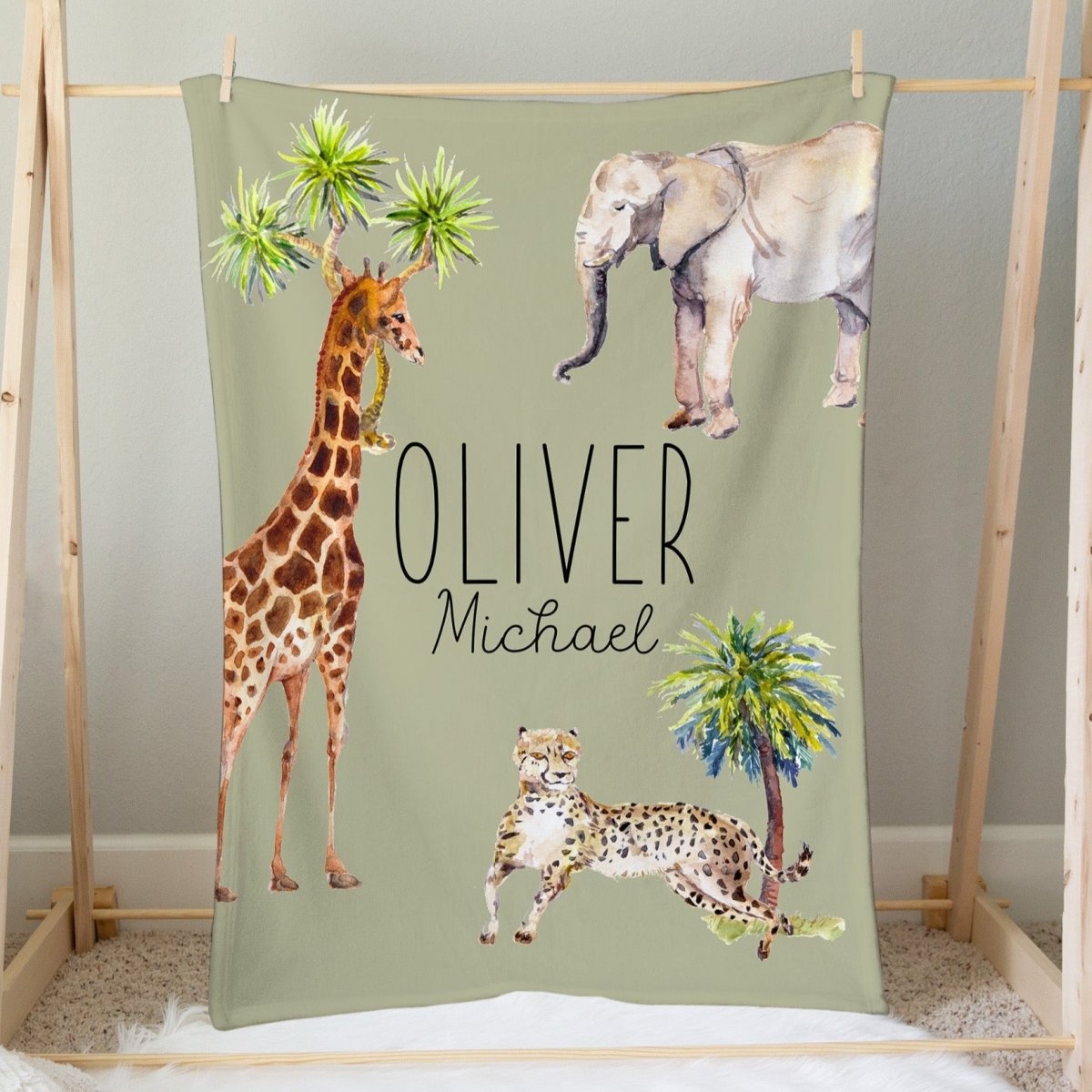 On Safari Personalized Minky Blanket - gender_boy, gender_neutral, On Safari