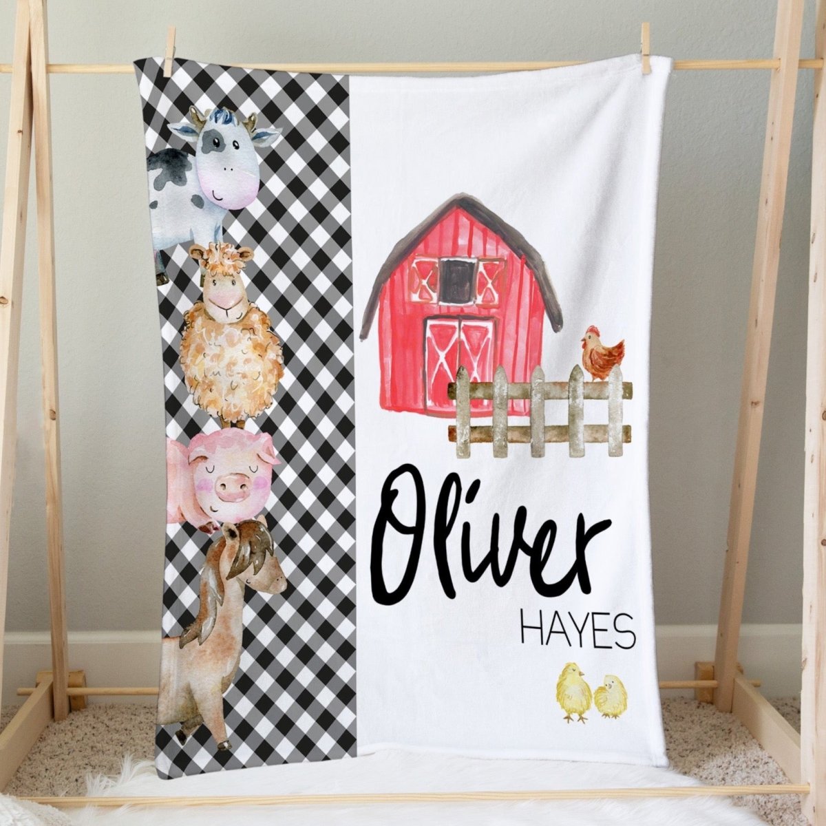 On the Farm Animals Personalized Minky Blanket - gender_boy, gender_neutral, On the Farm