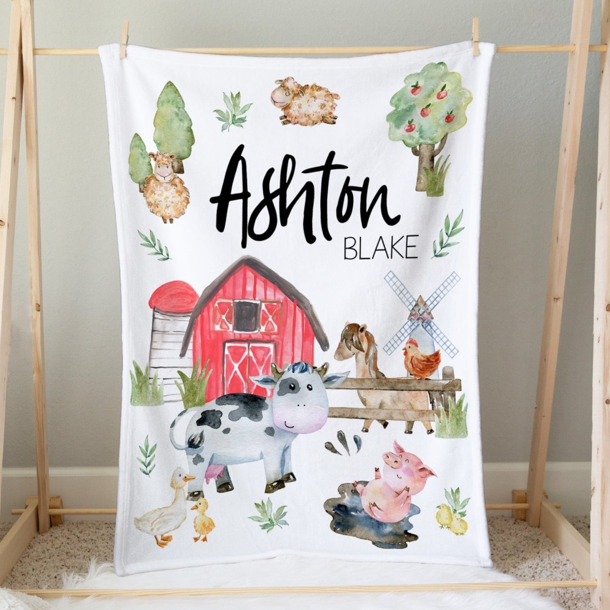 On the Farm Personalized Minky Blanket - gender_boy, gender_neutral, On the Farm