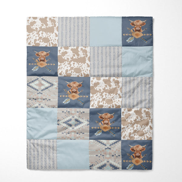Organic Cotton Blue Highland Cow Baby Quilt - Blue Highland Cow, gender_boy, Theme_Farm