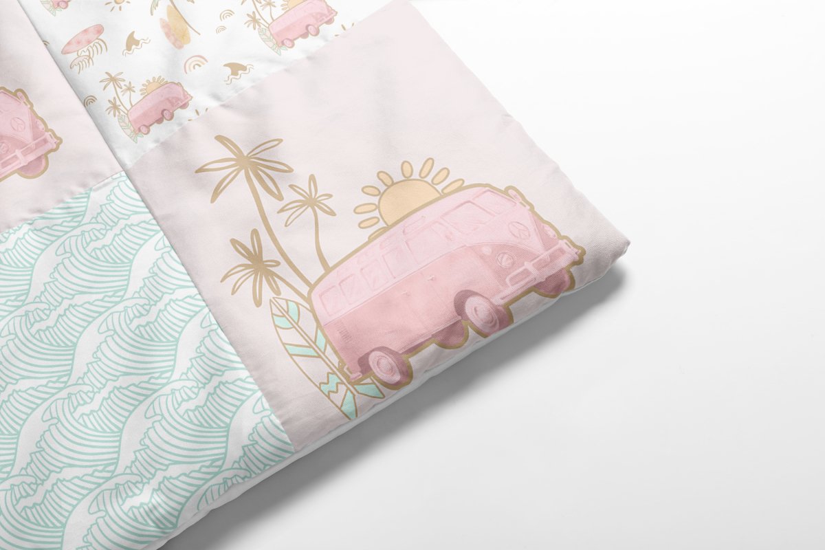 Organic Cotton Boho Surfer Girl Baby Quilt - boho dino, Boho Surfer Girl, gender_girl