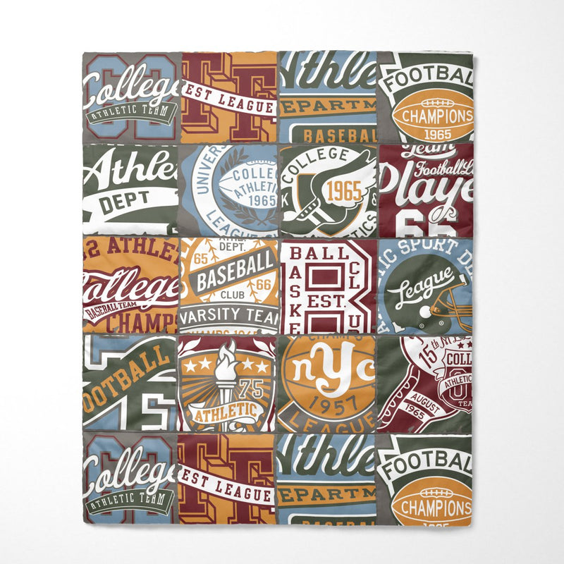 Organic Cotton Vintage Sports Faux Patchwork Baby Quilt - gender_boy, Vintage Sports,
