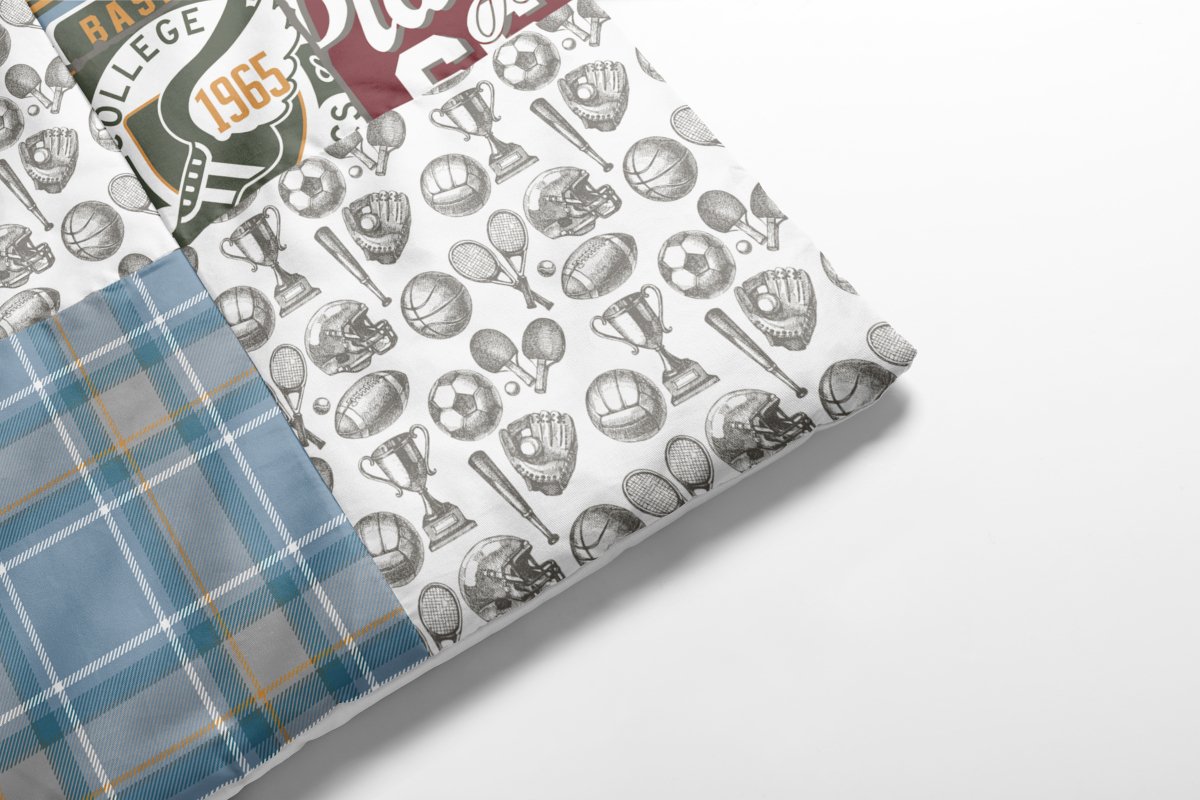 Organic Cotton Vintage Sports Faux Patchwork Solid Baby Quilt - gender_boy, Vintage Sports,
