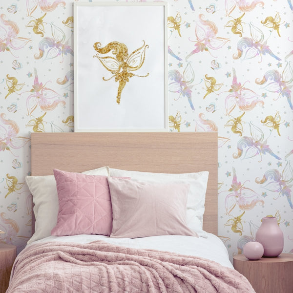 Pastel Fairies Peel & Stick Wallpaper - gender_girl, Theme_Boho, Theme_Butterfly