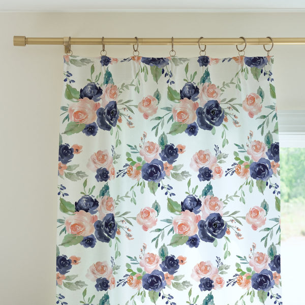 Peach & Navy Floral Curtain Panel - gender_girl, Peach & Navy Floral, Theme_Floral
