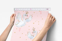Pink & Gold Swan Peel & Stick Wallpaper - gender_girl, ,