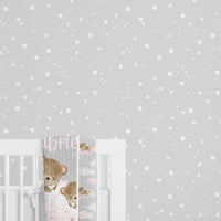 Pink Teddy Bear Gray Stars Peel & Stick Wallpaper - gender_girl, Pink Teddy Bear,
