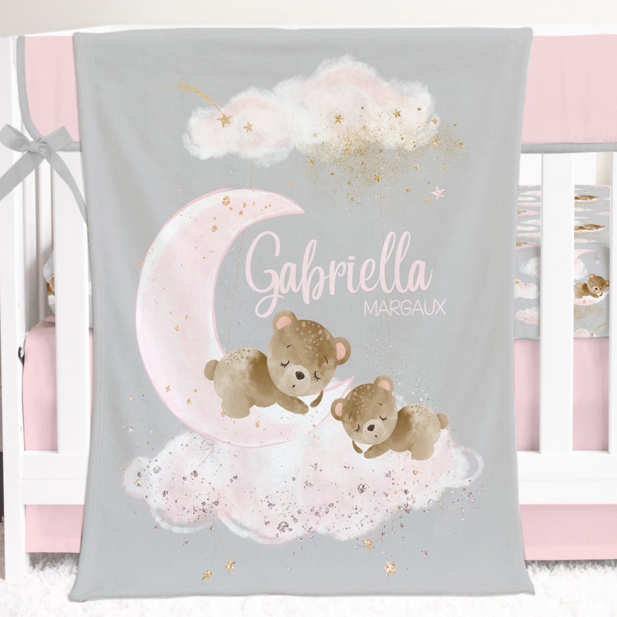 Pink Teddy Bear Personalized Minky Blanket - gender_girl, Personalized_Yes, Pink Teddy Bear
