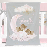 Pink Teddy Bear Personalized Minky Blanket - gender_girl, Personalized_Yes, Pink Teddy Bear