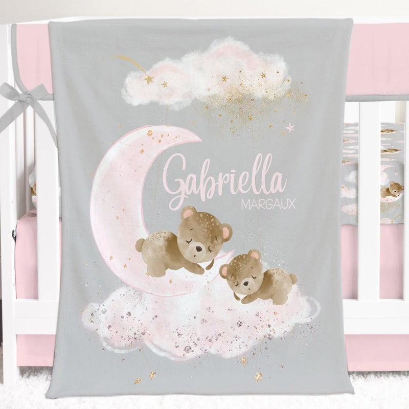 Pink Teddy Bear Personalized Minky Blanket - gender_girl, Personalized_Yes, Pink Teddy Bear