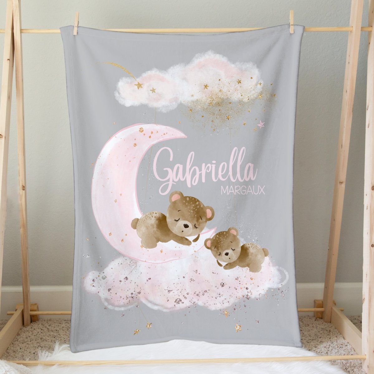 Pink Teddy Bear Personalized Minky Blanket