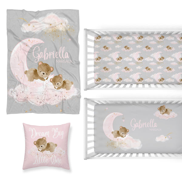 Pink Teddy Bear Nursery Starter Crib Bedding Set