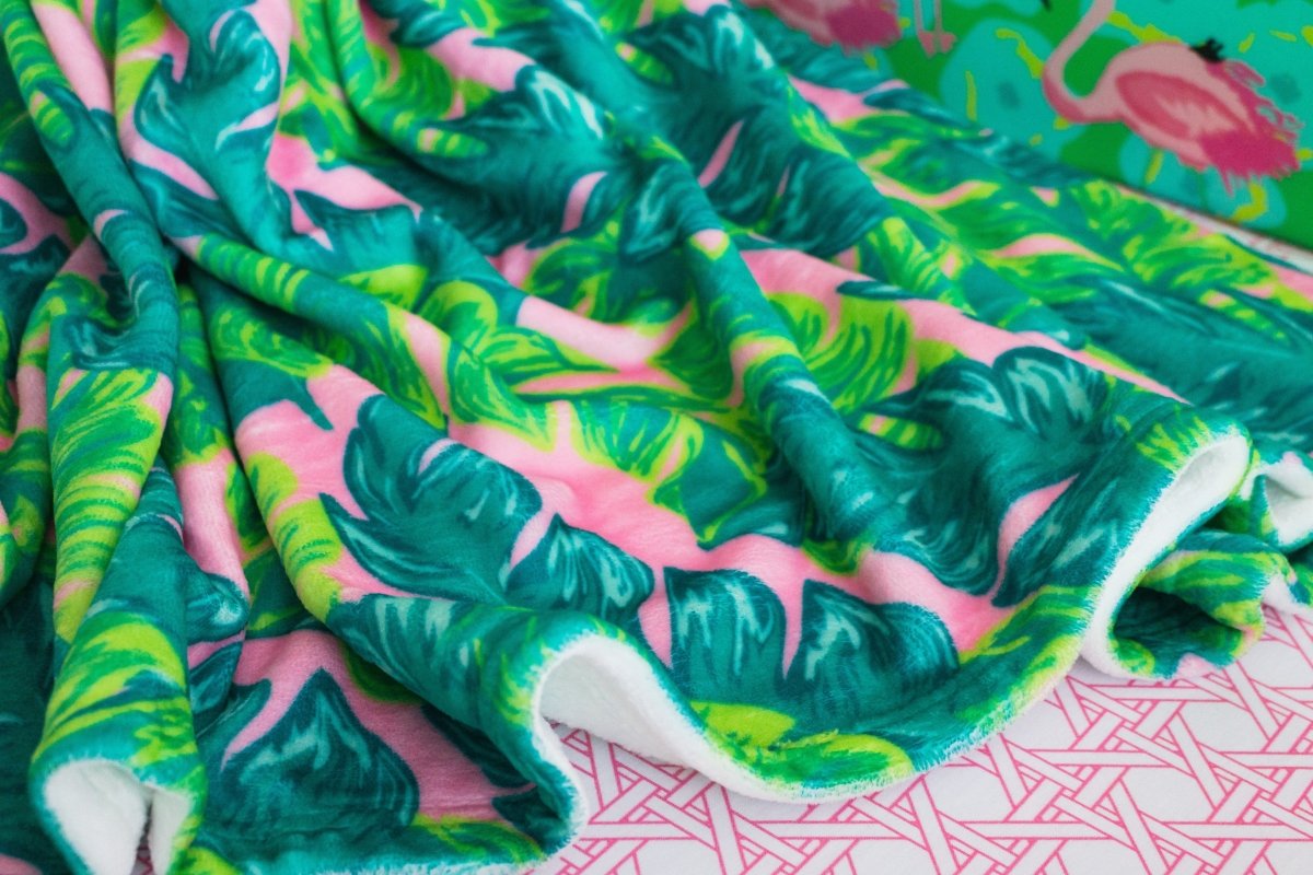 Preppy Summer Palm Minky Blanket - gender_girl, Personalized_No, Preppy Summer