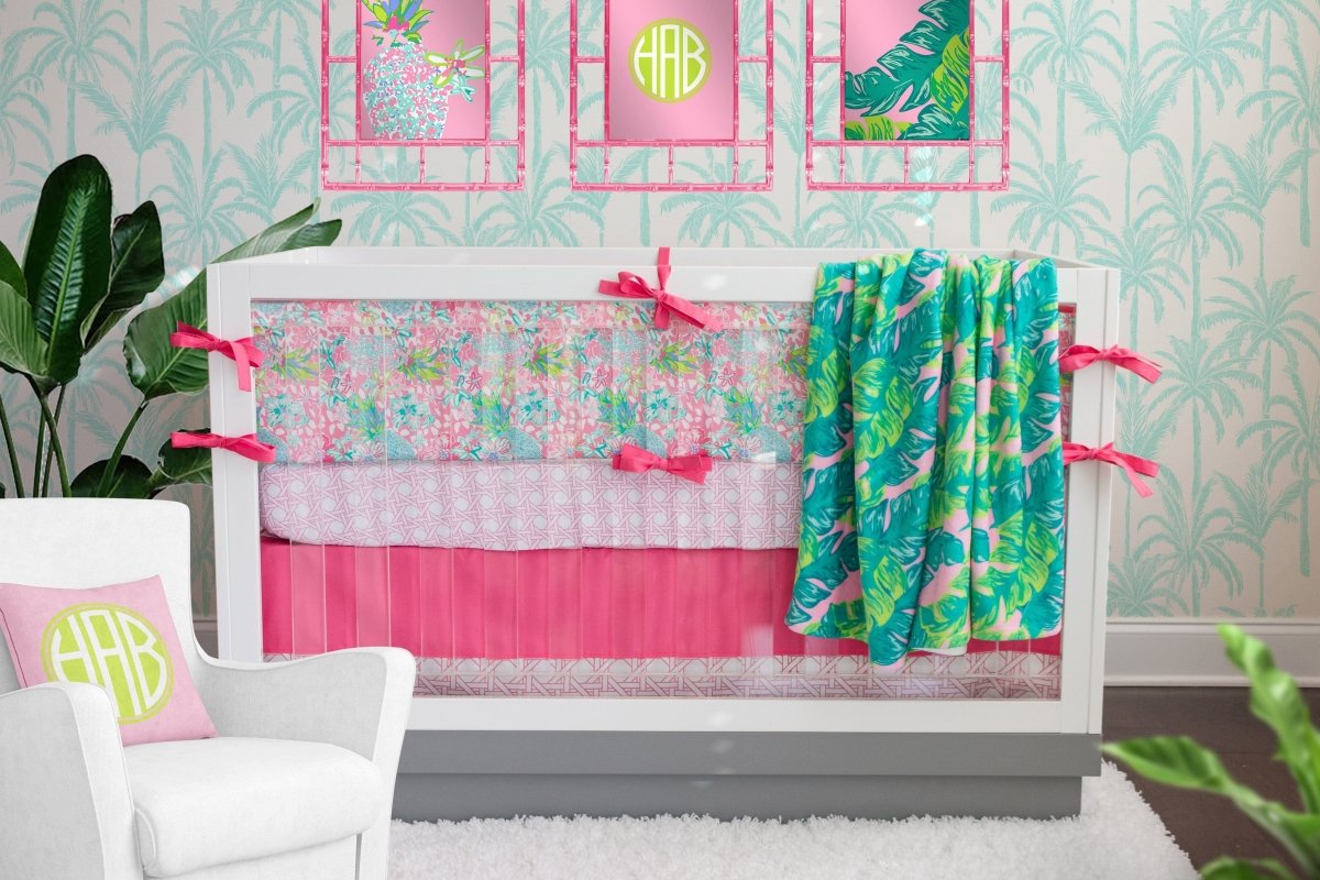 Preppy Summer Palm Minky Blanket - gender_girl, Personalized_No, Preppy Summer