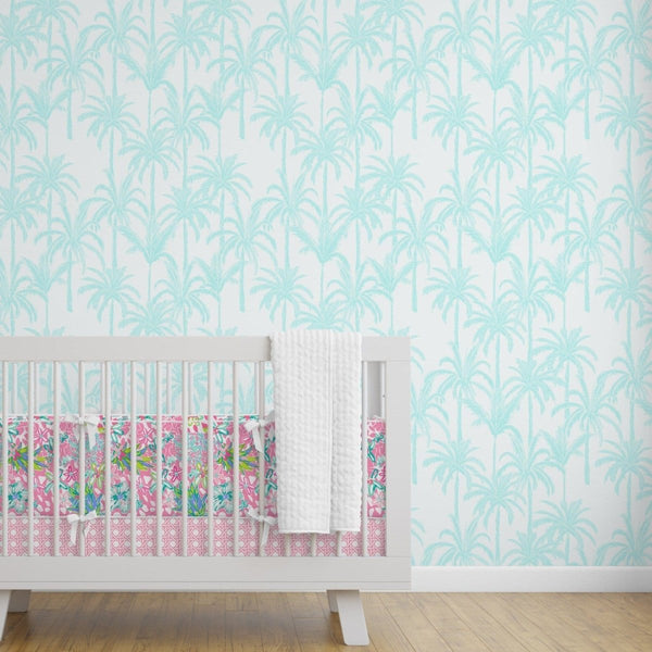 Preppy Summer Palm Trees Peel & Stick Wallpaper - gender_girl, Preppy Summer, Theme_Tropical