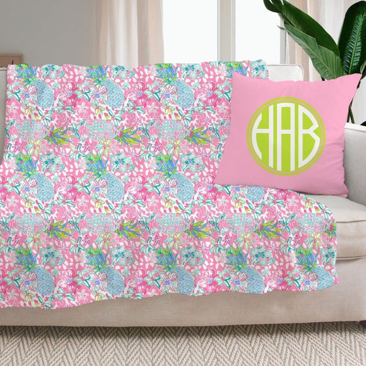 Preppy Summer Pineapple Minky Blanket - gender_girl, Personalized_No, Preppy Summer
