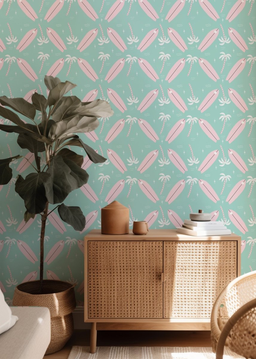 Preppy Surfer Palms Peel & Stick Wallpaper - boho dino, gender_girl, Theme_Ocean