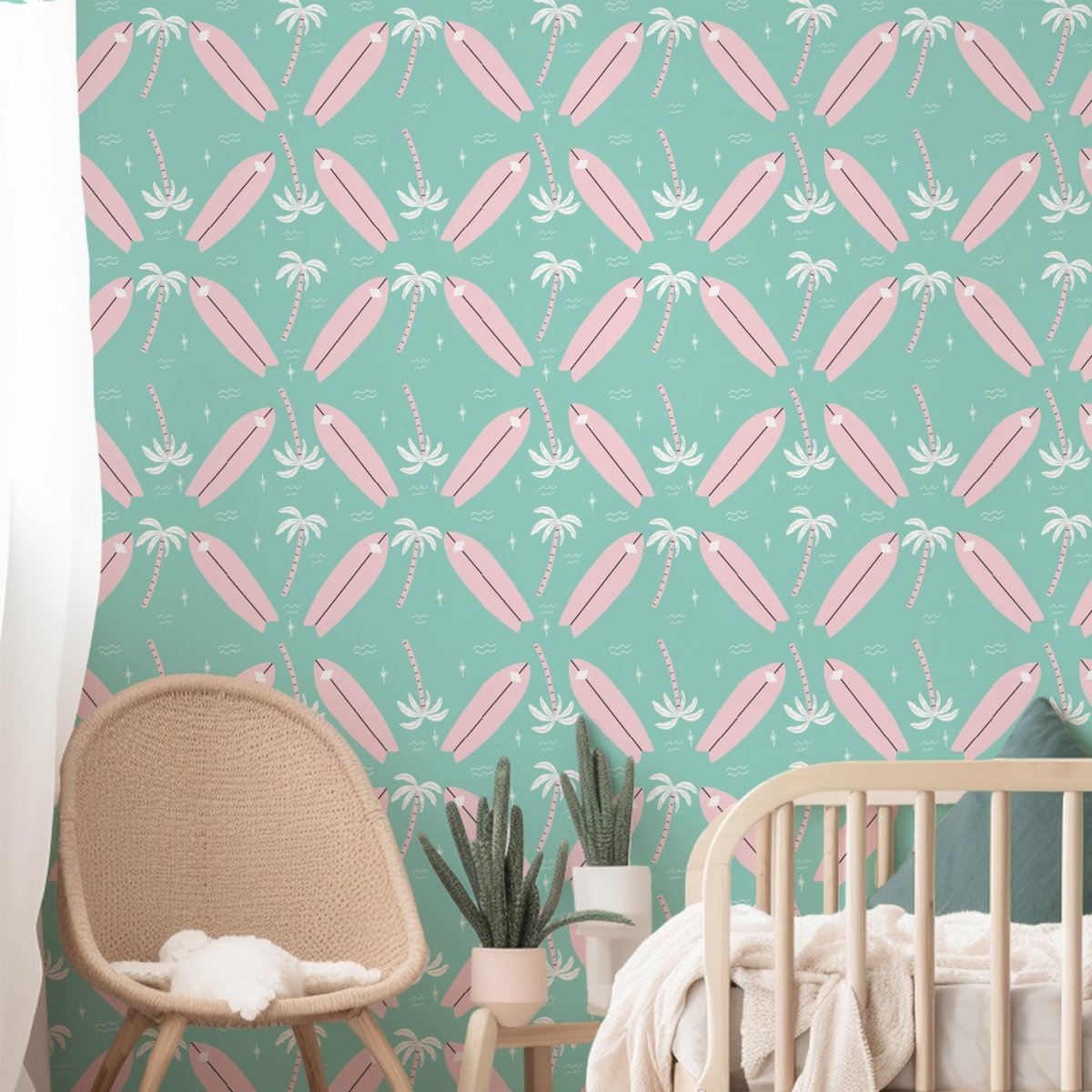 Preppy Surfer Palms Peel & Stick Wallpaper - boho dino, gender_girl, Theme_Ocean