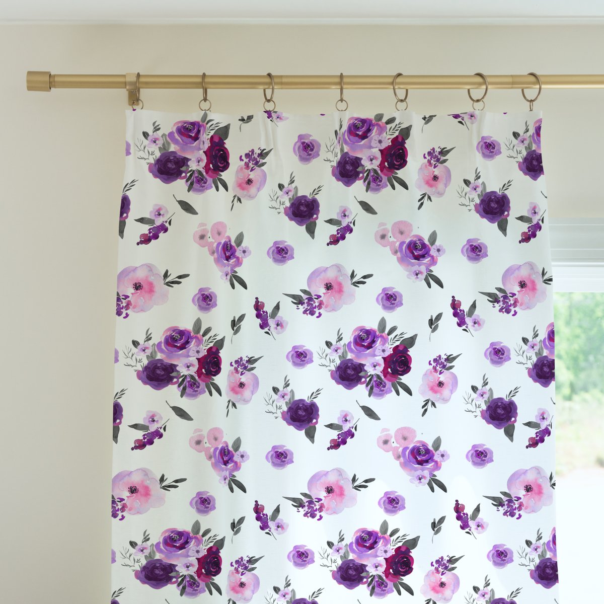Purple Floral Curtain Panel - gender_girl, Purple Floral, Theme_Floral