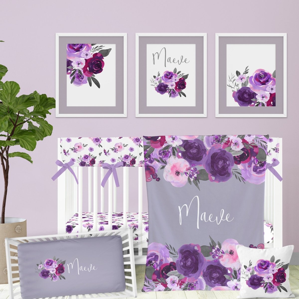 Purple Floral Nursery Starter Set - gender_girl, Purple Floral, text