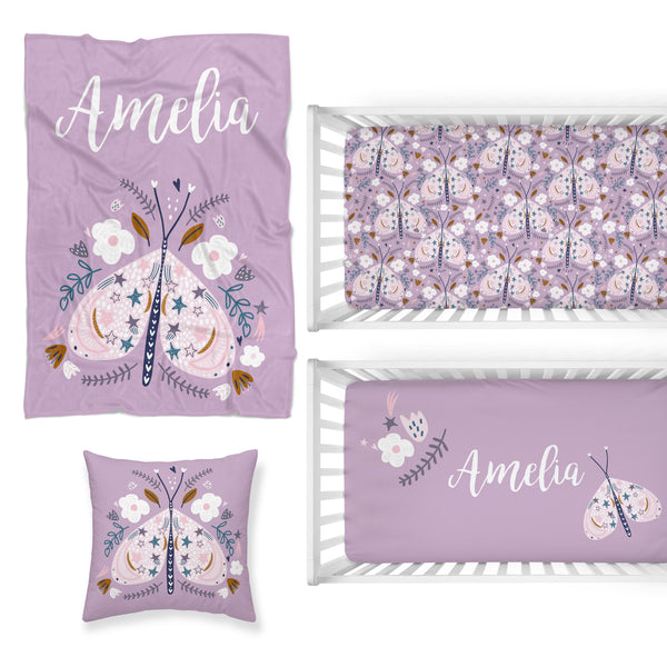 Purple Butterfly Nursery Starter Crib Bedding Set