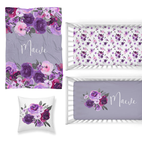Purple Floral Nursery Starter Crib Bedding Set